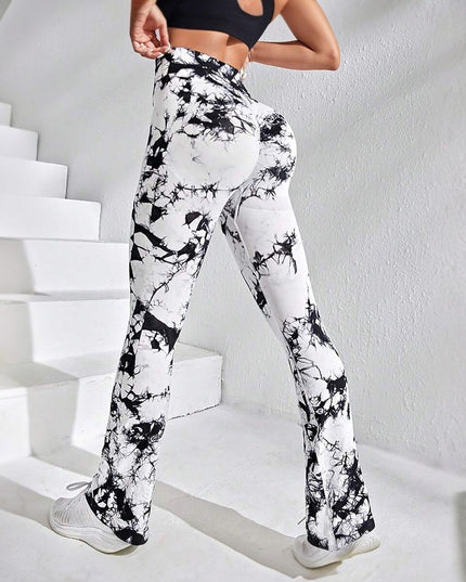 Sportowe legginsy damskie z szerokimi nogawkami i wzorem tie-dye