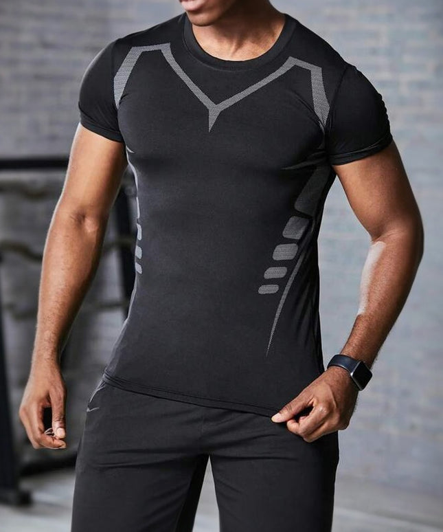 Sportowy komplet męski z nadrukiem - koszulka i spodenki