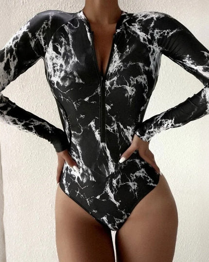 Jednoczęściowy strój kąpielowy sportowy z długim rękawem i suwakiem