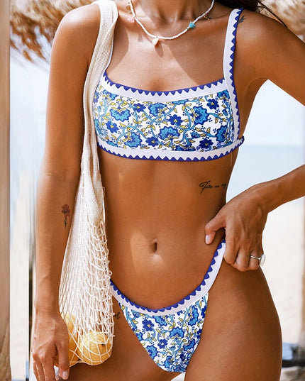 Dwuczęściowy strój kąpielowy bikini kwiatowy w stylu boho