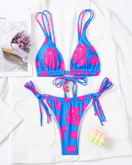 Dwuczęściowy strój kąpielowy mikrobikini wiązany w kwiaty