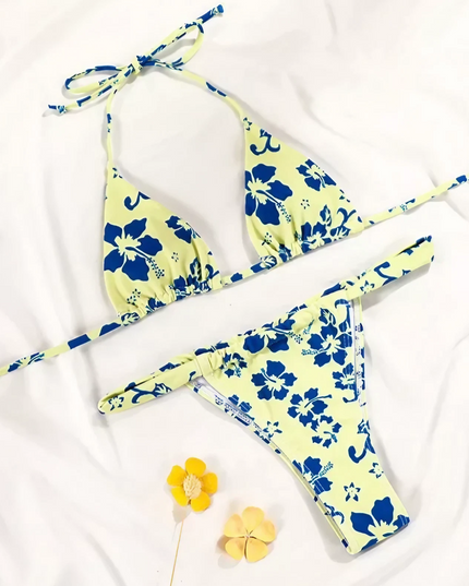 Dwuczęściowy strój kąpielowy mikrobikini wiązany w kwiaty