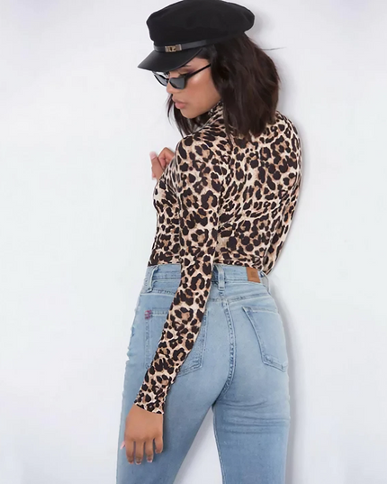 Body damskie z golfem w panterkę