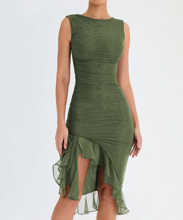 Sukienka midi asymetryczna z falbanką