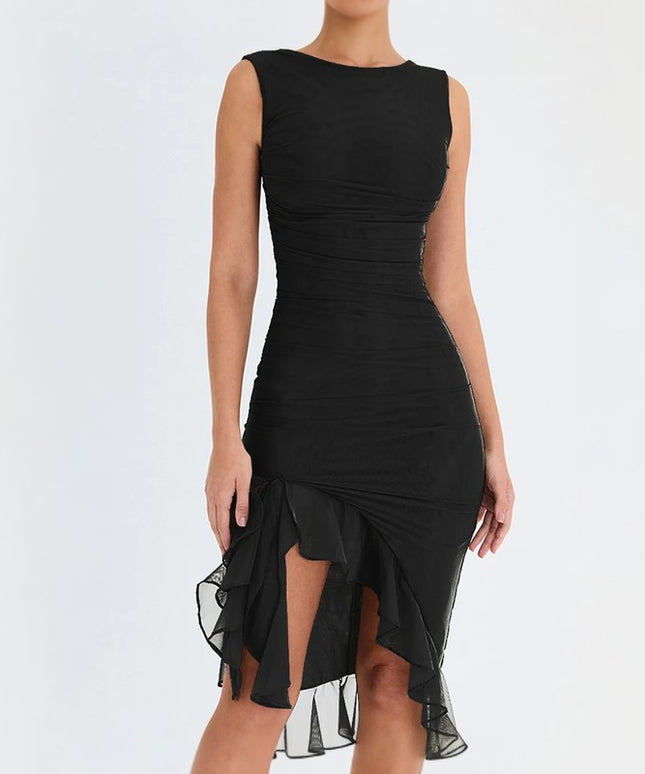 Sukienka midi asymetryczna z falbanką