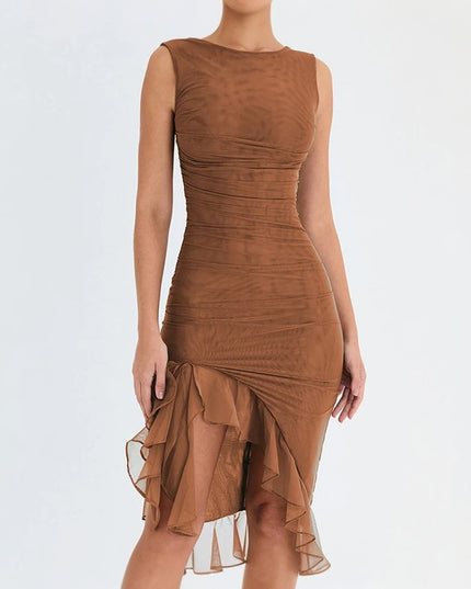 Sukienka midi asymetryczna z falbanką