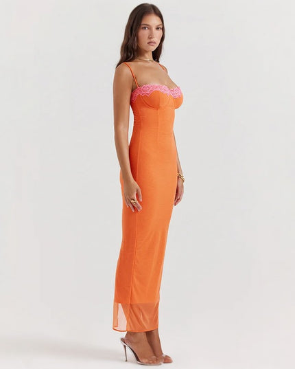 Sukienka maxi na cienkich ramiączkach z motywem kwiatów