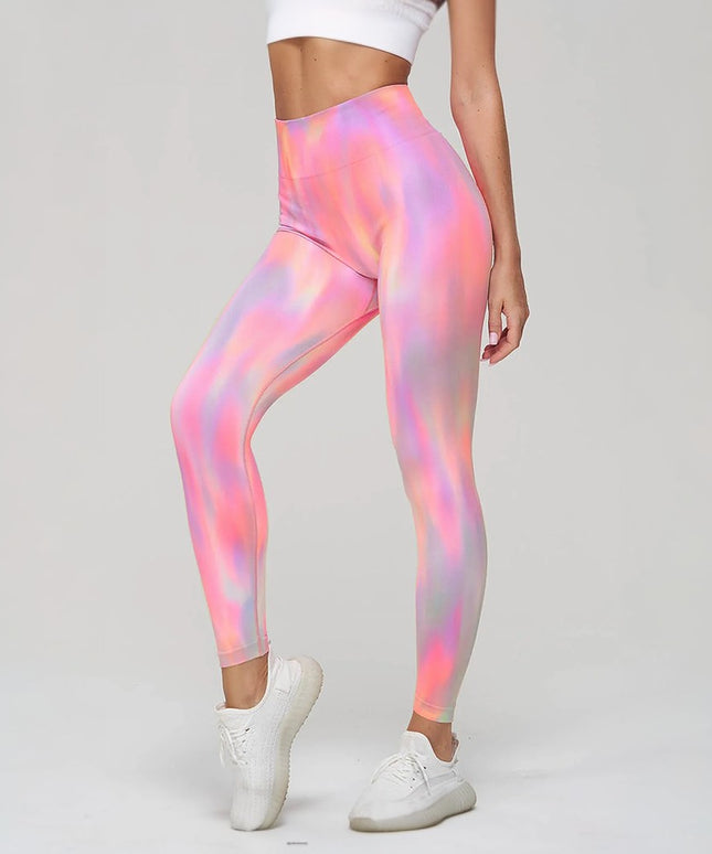 Sportowe legginsy damskie z wysokim stanem i kolorowym wzorem