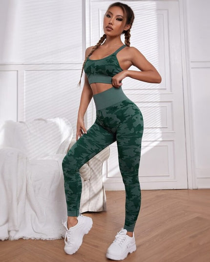 Sportowy komplet damski moro z biustonoszem i legginsami
