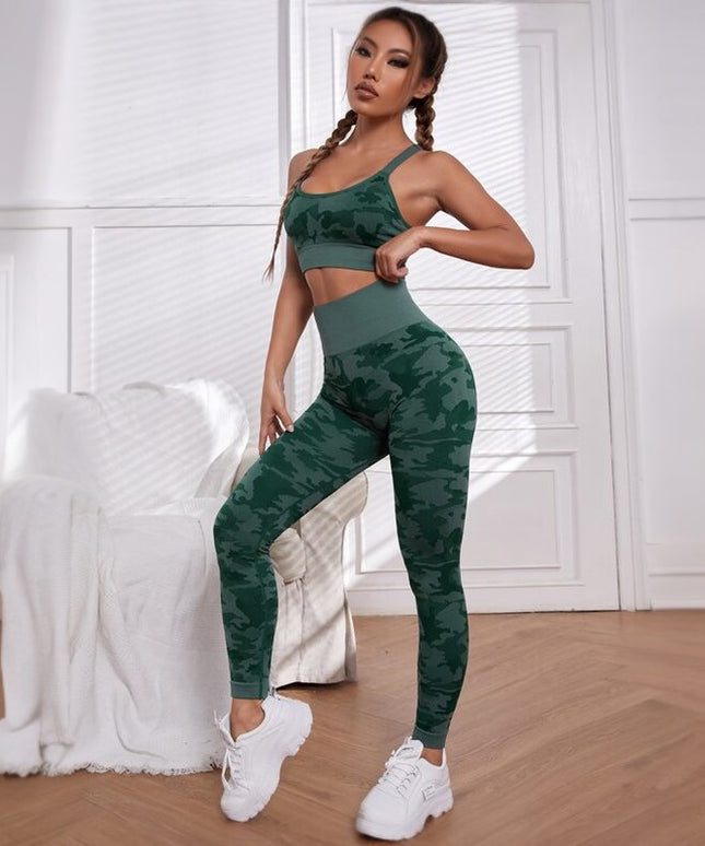 Sportowy komplet damski moro z biustonoszem i legginsami