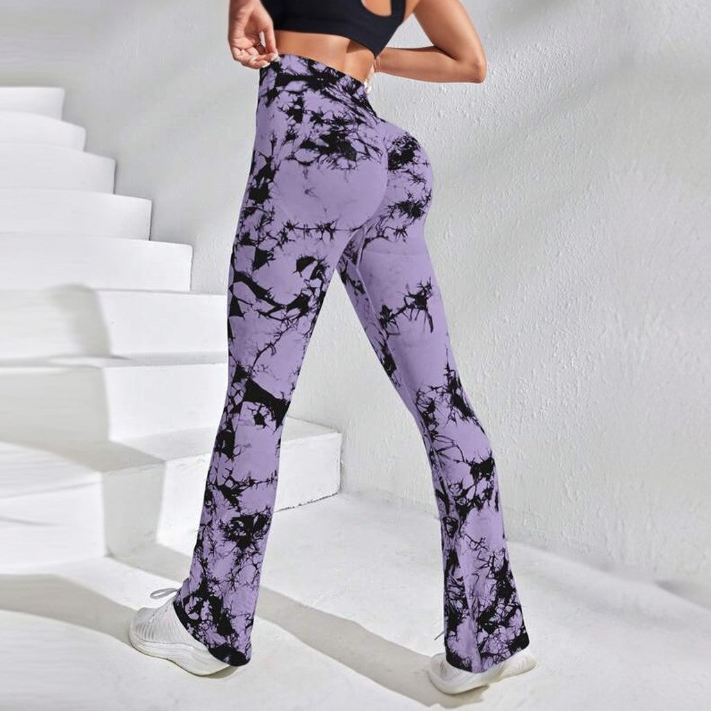 Sportowe legginsy damskie z szerokimi nogawkami i wzorem tie-dye