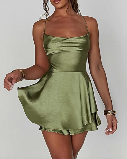 Sukienka mini satynowa z wiązaniem na plecach