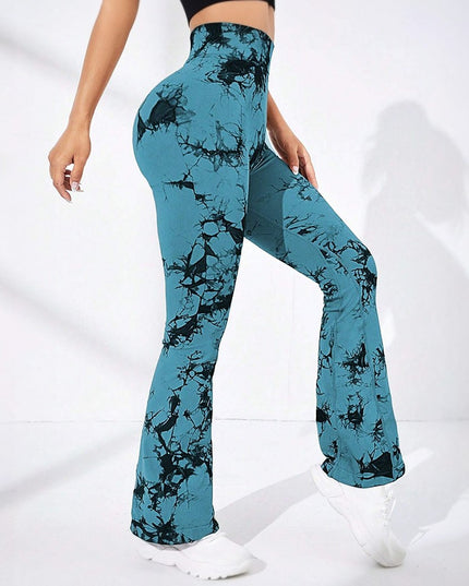 Sportowe legginsy damskie z szerokimi nogawkami i wzorem tie-dye