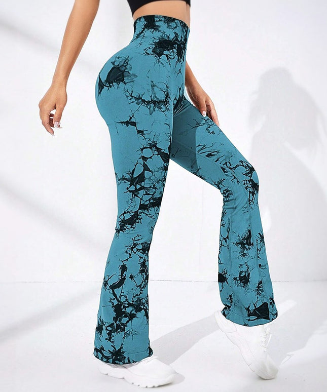 Sportowe legginsy damskie z szerokimi nogawkami i wzorem tie-dye