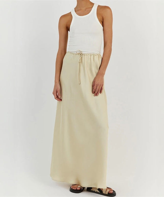 Spódnica maxi satynowa wiązana w biodrach