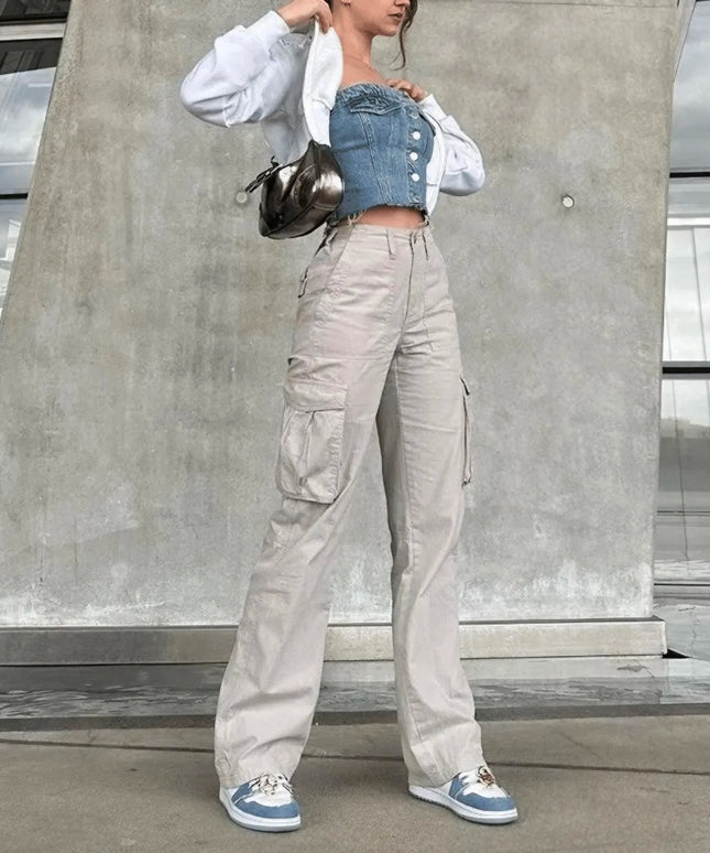 Damskie spodnie cargo z regulowanym pasem