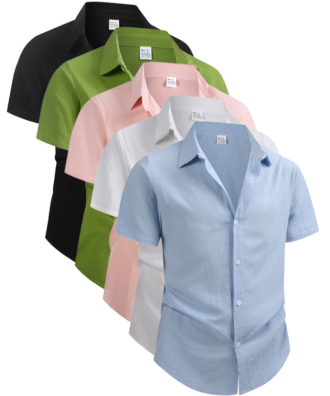 Męska Koszula Lniana z Krótkim Rękawem - Casual Summer