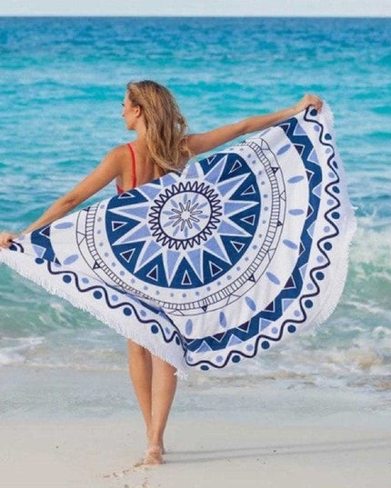 Okrągły ręcznik plażowy mikrofibra - print mandala