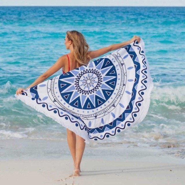 Okrągły ręcznik plażowy mikrofibra - print mandala