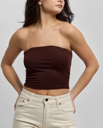 Damski top bandeau prążkowany - czekoladowy
