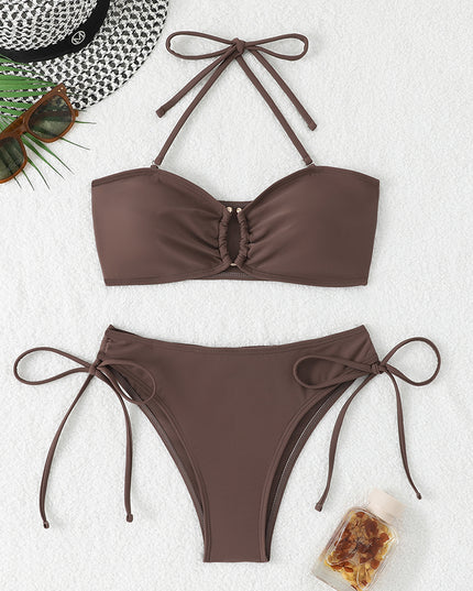 Bandeau bikini modelujące brzuch z wysokim stanem