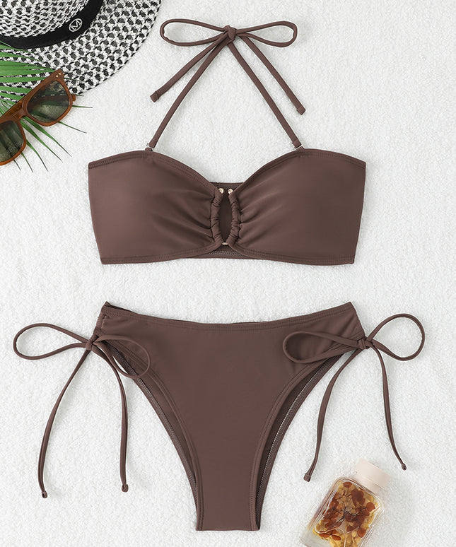Bandeau bikini modelujące brzuch z wysokim stanem