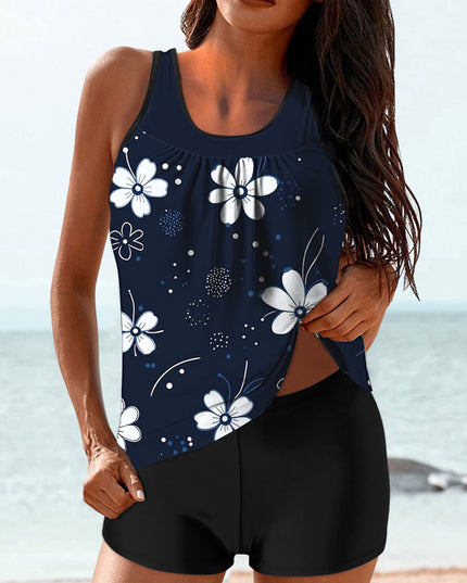 Damskie tankini ze szortami - print granatowy