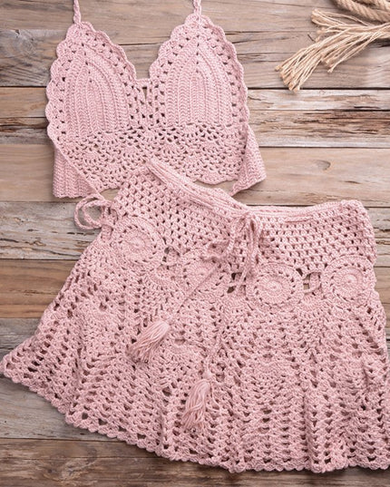 Damskie bikini szydełkowe - różowe