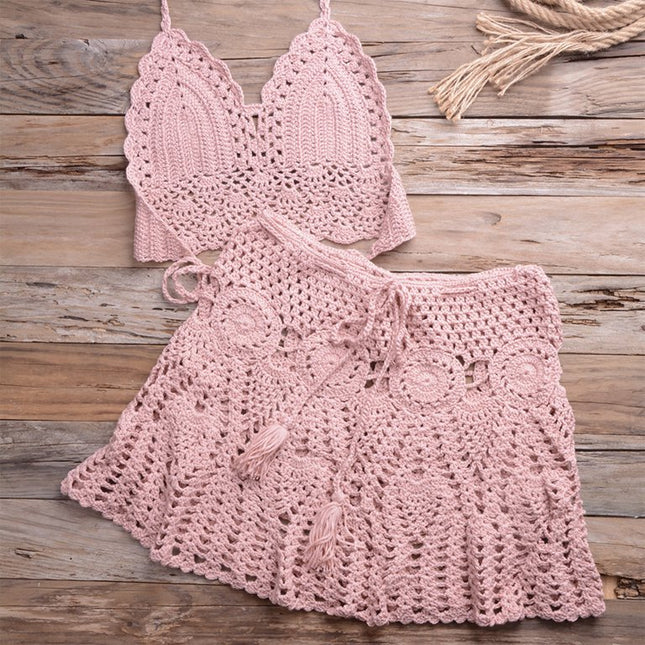 Damskie bikini szydełkowe - różowe