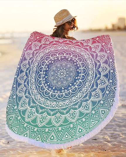 Okrągły ręcznik plażowy mikrofibra - print mandala
