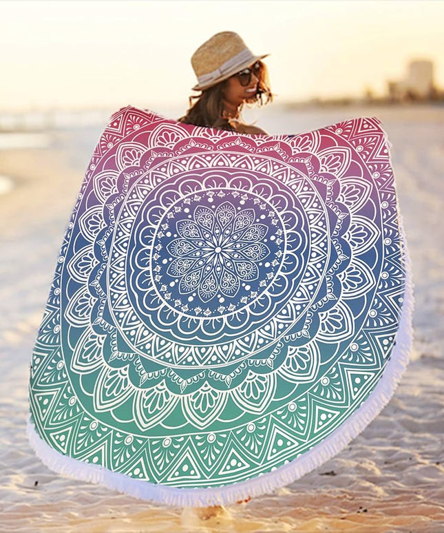Okrągły ręcznik plażowy mikrofibra - print mandala