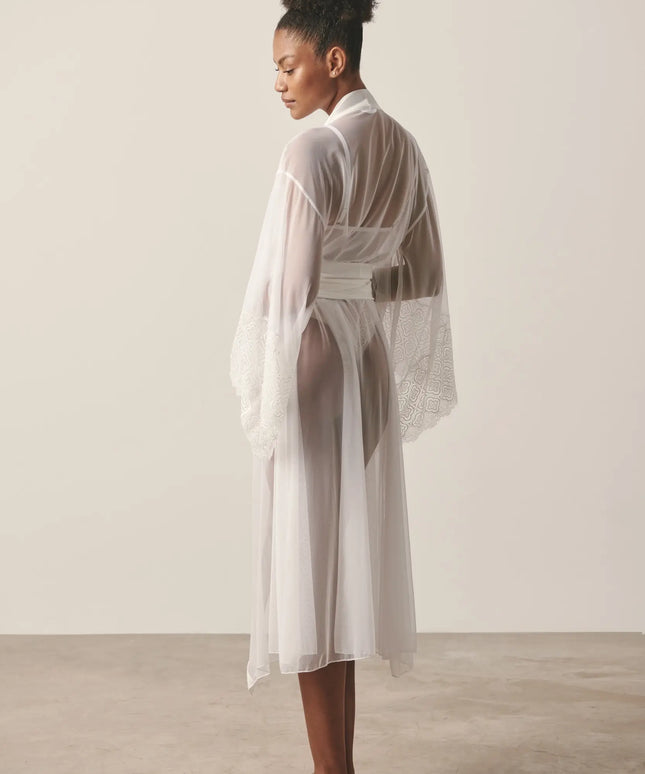 Damskie kimono plażowe ażurowe - białe