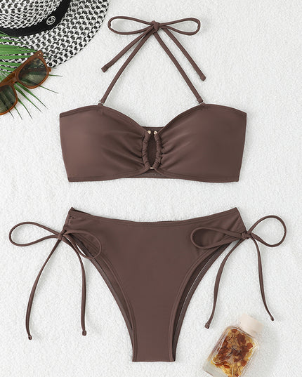 Bandeau bikini modelujące brzuch z wysokim stanem