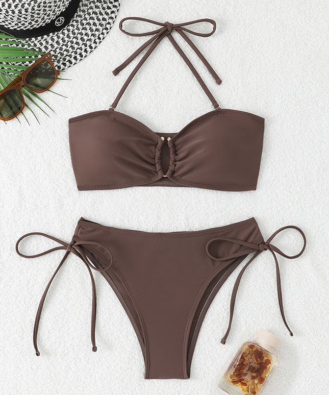 Bandeau bikini modelujące brzuch z wysokim stanem