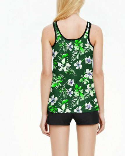 Damskie tankini w kwiaty - zielone