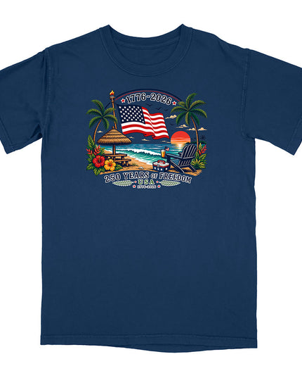 Męski t-shirt z nadrukiem palm - granatowy