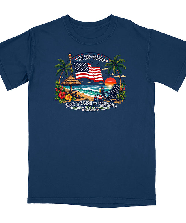 Męski t-shirt z nadrukiem palm - granatowy