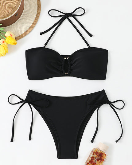 Bandeau bikini modelujące brzuch z wysokim stanem