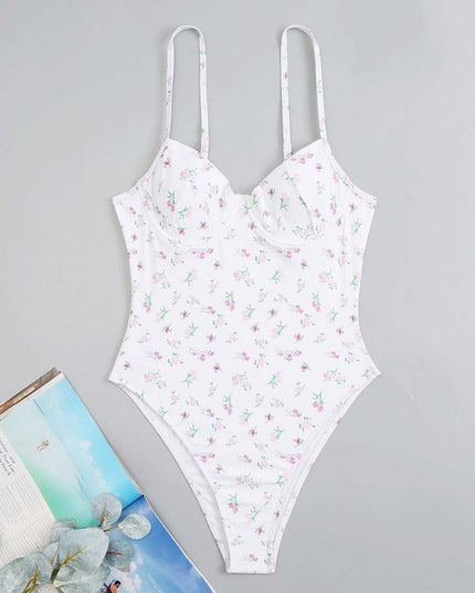 Jednoczęściowy strój kąpielowy gorsetowy w drobne kwiaty