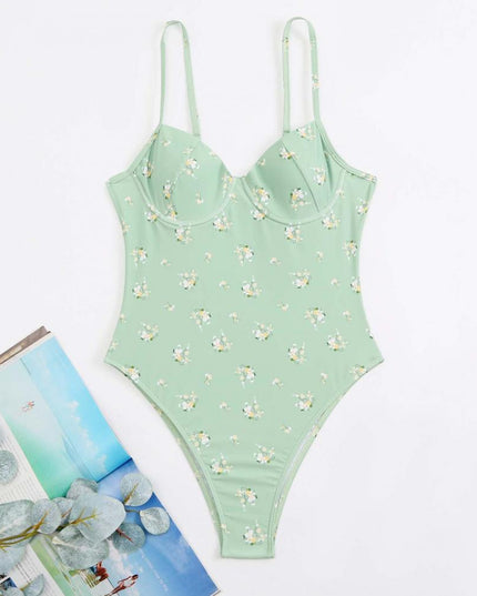 Jednoczęściowy strój kąpielowy gorsetowy w drobne kwiaty
