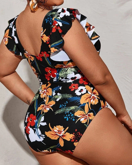 Jednoczęściowy strój kąpielowy plus size z falbanką