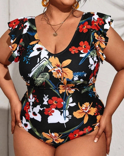 Jednoczęściowy strój kąpielowy plus size z falbanką