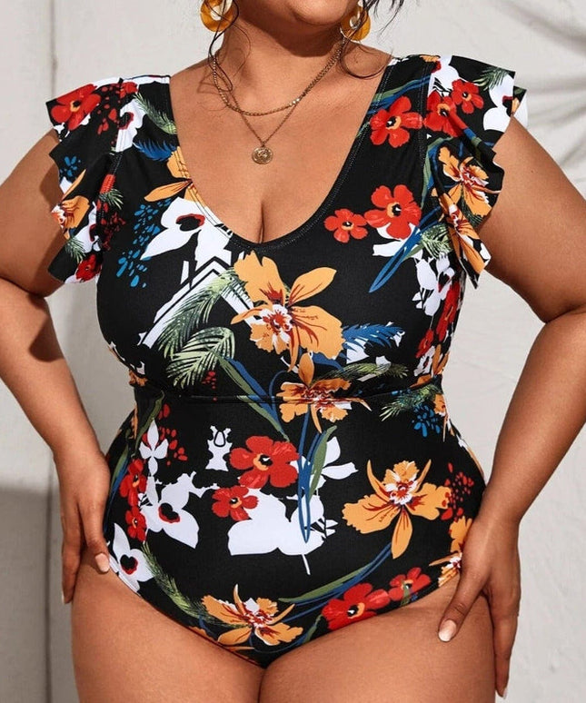 Jednoczęściowy strój kąpielowy plus size z falbanką