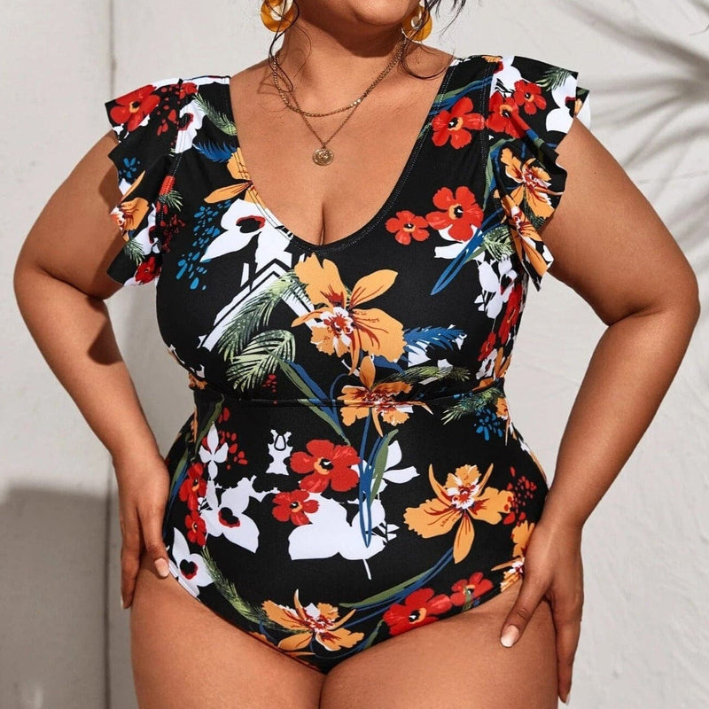 Jednoczęściowy strój kąpielowy plus size z falbanką