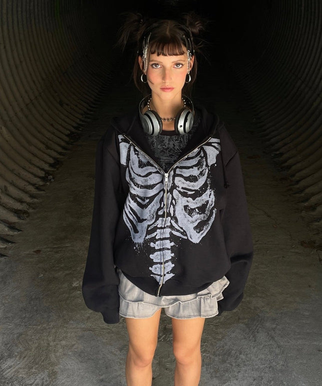 Damska bluza rozpinana z motywem szkieletu