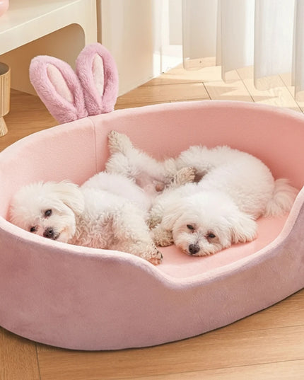 Różowe legowisko dla psa z uszami króliczka