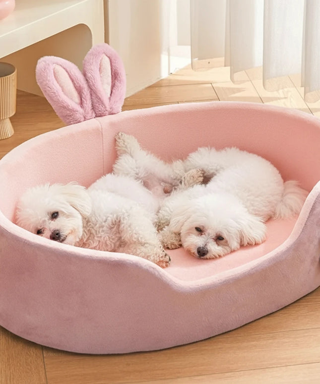 Różowe legowisko dla psa z uszami króliczka