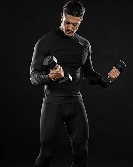 Sportowy komplet męski kompresujący z koszulką i legginsami