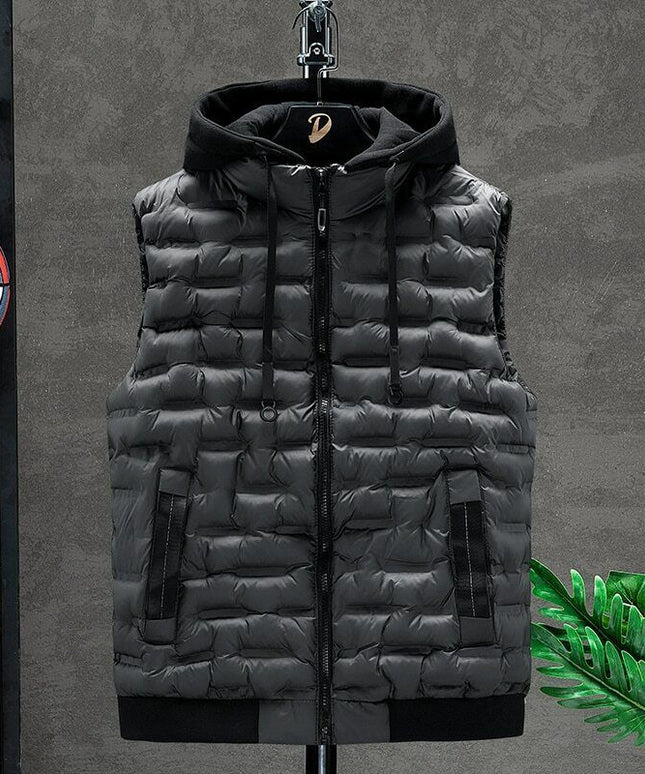 Kamizelka męska ze śliskiego materiału z kapturem