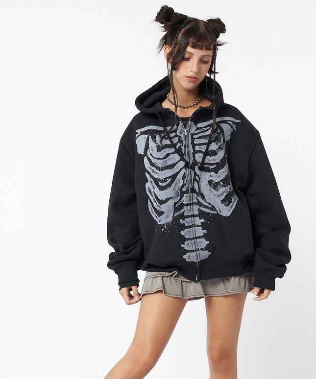 Damska bluza rozpinana z motywem szkieletu